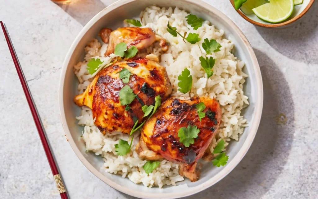 thai roast chicken thighs with coconut rice